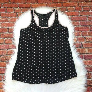 🎯5/$30 Candie's Tank Top Polka Dot Ruffle Black Pink Dip Hem Juniors XS